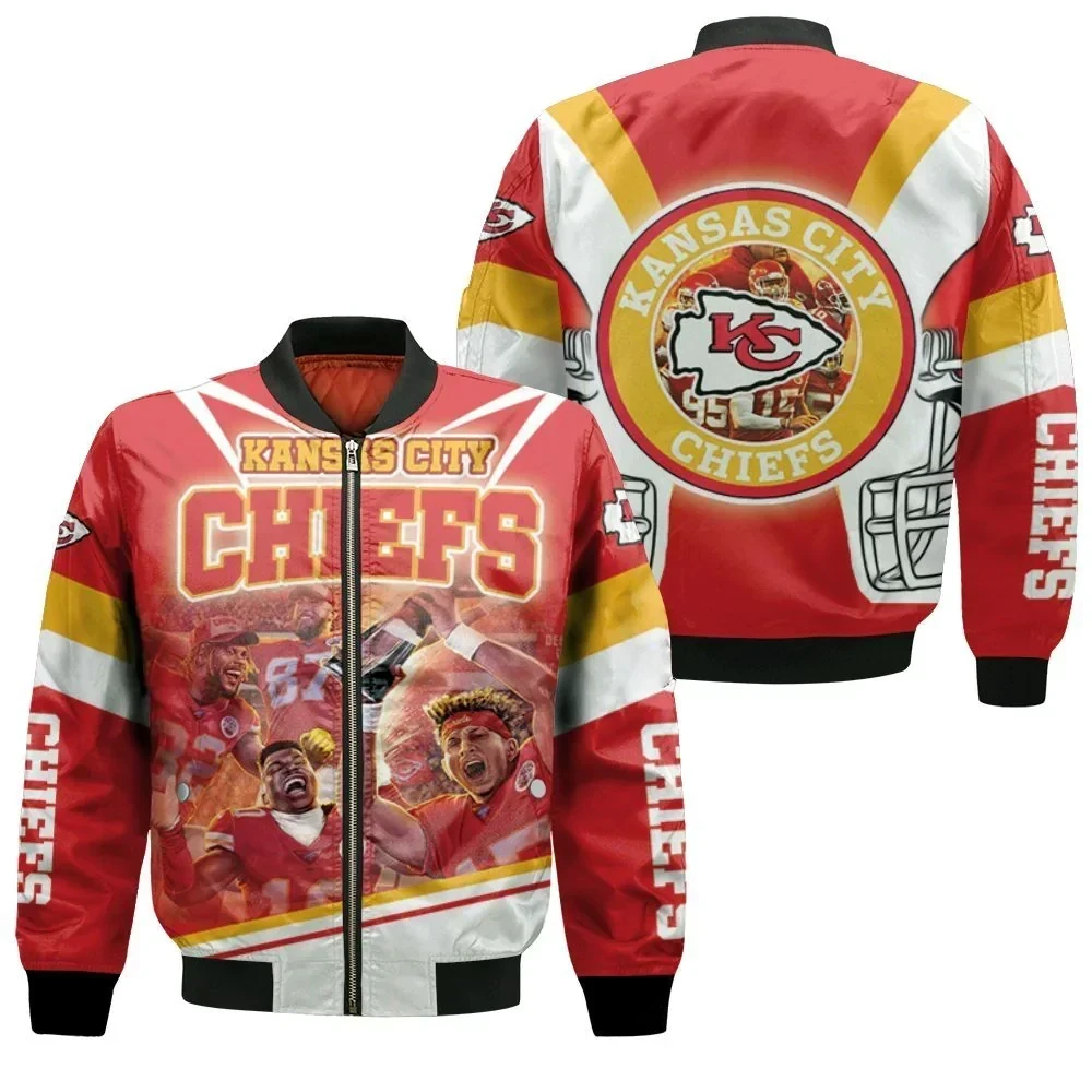 West Division Kansas City Chiefs Pattern Bomber Jacket Red And Yellow