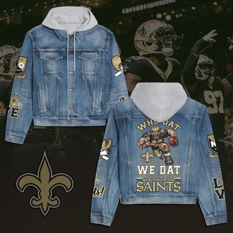 New Orleans Saints NFL Team Logo & Motto v3 3D Hooded Denim Jacket