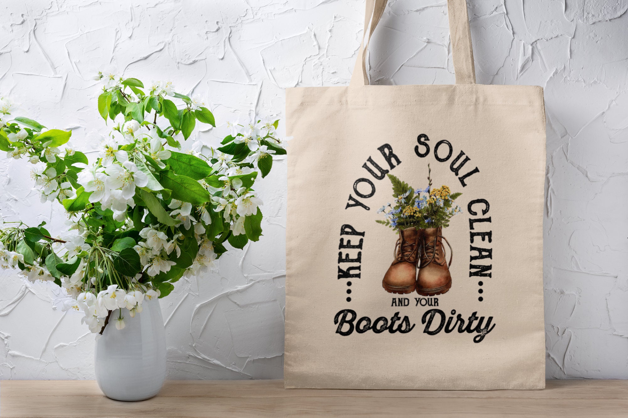 Gardener Canvas Tote Bag | Boots Wildflower Tote Bag | Vintage bag | Boho Tote Bag | Sustainable Bag | Shopping Bag | School Bag | Gift Bag