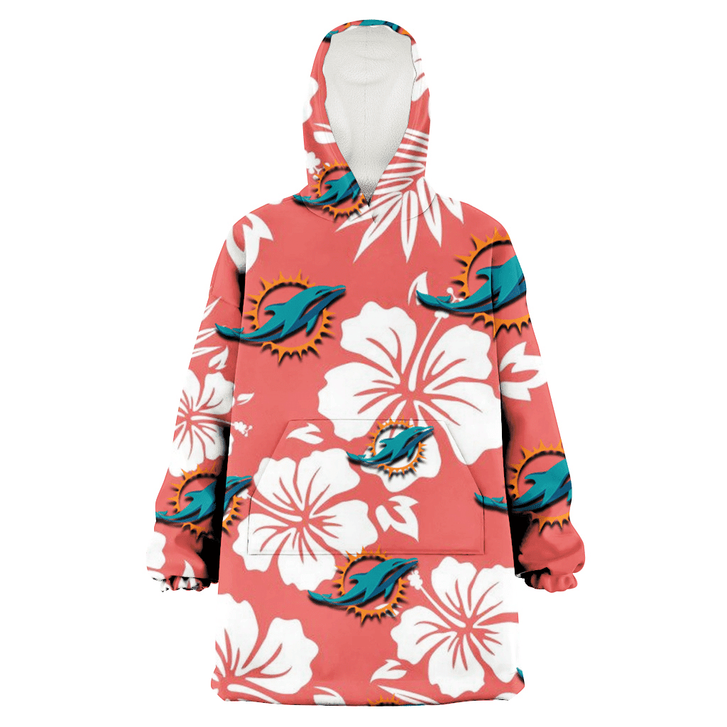 Miami Dolphins White Hibiscus Salmon Background 3D Printed Hoodie Blanket Snug Hoodie