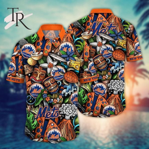 New York Mets Mlb Team Logo And Name Tribal Pattern 3D Hawaiian Shirt