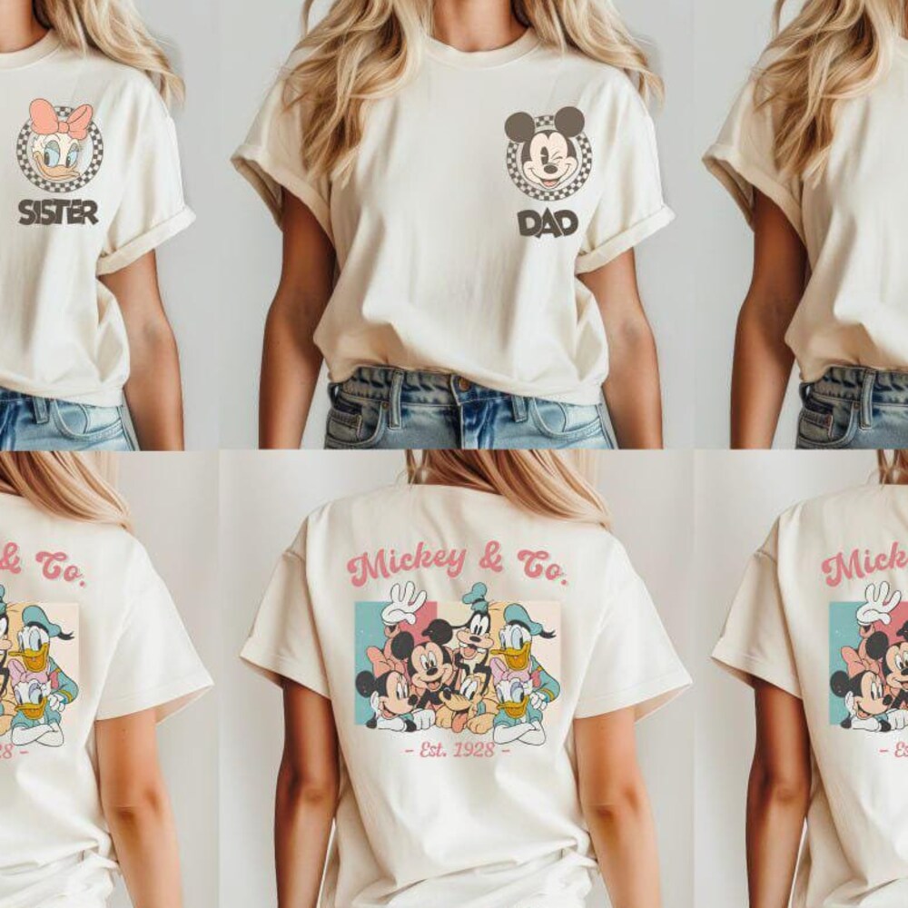 Retro Custom Mickey & Friends Shirt, Disney Vacation Shirt, Checkered Magic Kingdom Family Matching Trip Tee, Wdw Disneyland Shirt Teeedge Teecowboy