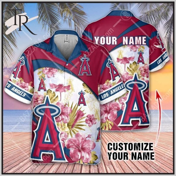 Custom Name Mlb Los Angeles Angels Red And Blue 3D Hawaiian Shirt