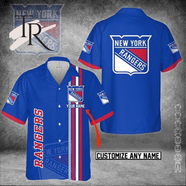 Custom Name Nhl New York Rangers Blue 3D Hawaiian Shirt