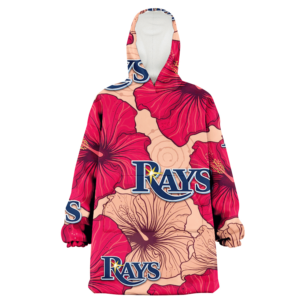 Tampa Bay Rays Red Beige Hibiscus Beige Background 3D Printed Hoodie Blanket Snug Hoodie