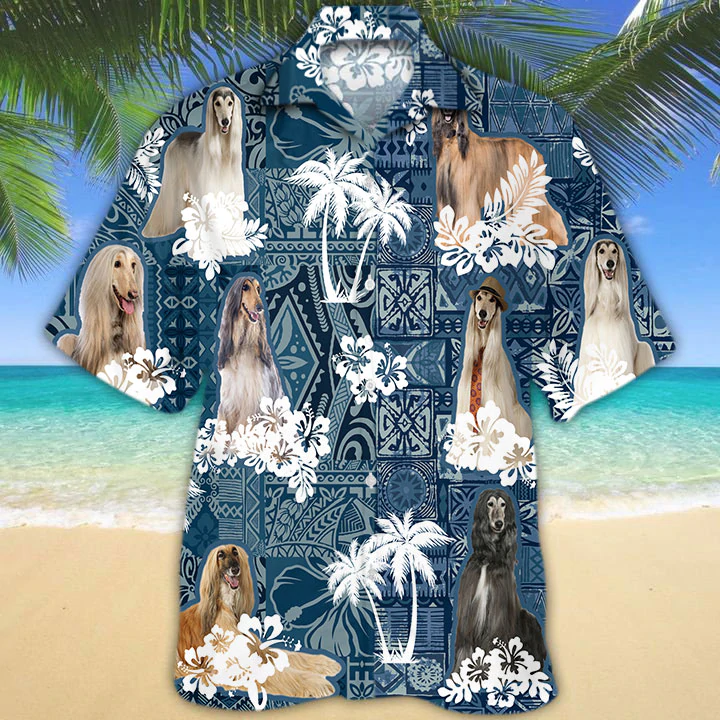 Afghan Hound Hawaiian Shirt, Dog Hawaiian Shirt Men, Short Sleeve Hawaiian Aloha Shirt