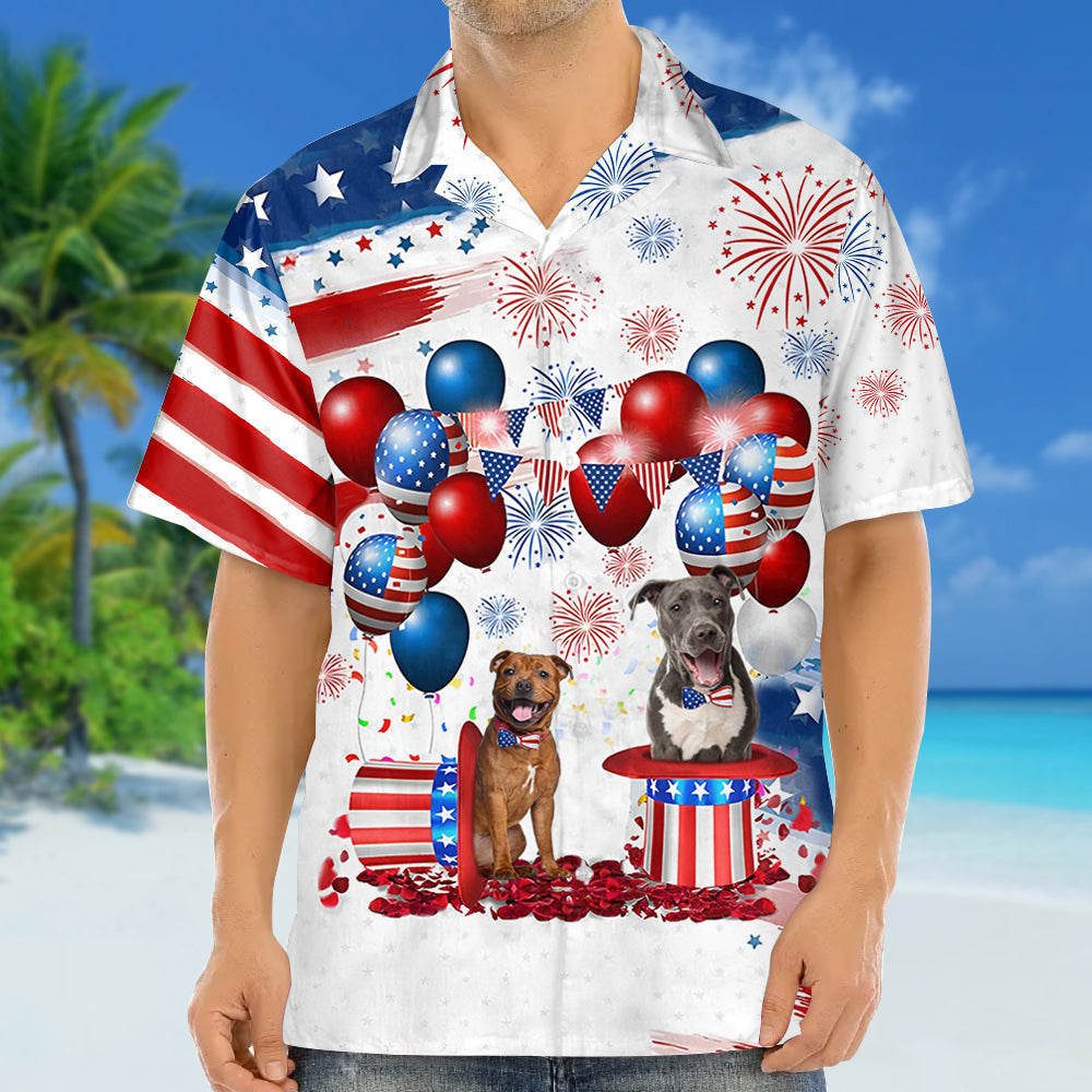 Staffordshire Bull Terrier Independence Day Hawaiian Shirt, Dog Hawaii Beach Shirt Short Sleeve For 4Th Of July