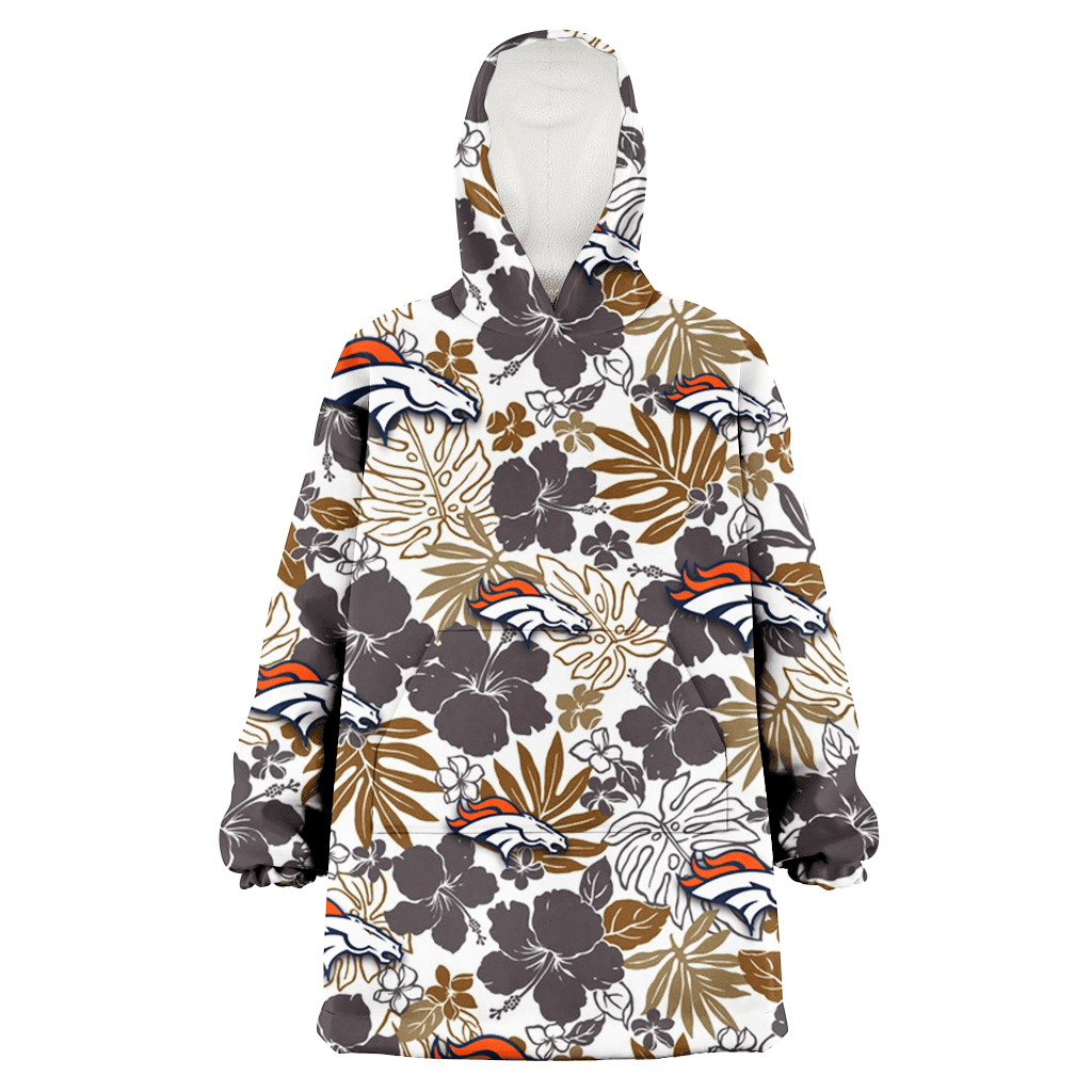Denver Broncos Dark Brown Hibiscus Brown Leaves White Background 3D Printed Hoodie Blanket Snug Hoodie