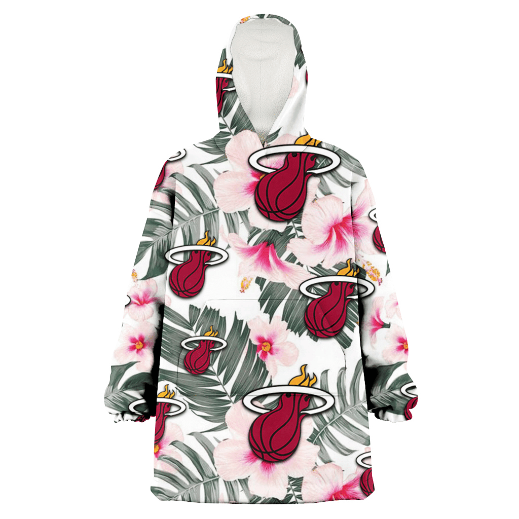 Miami Heat White Hibiscus Green Leaf White Background 3D Printed Hoodie Blanket Snug Hoodie