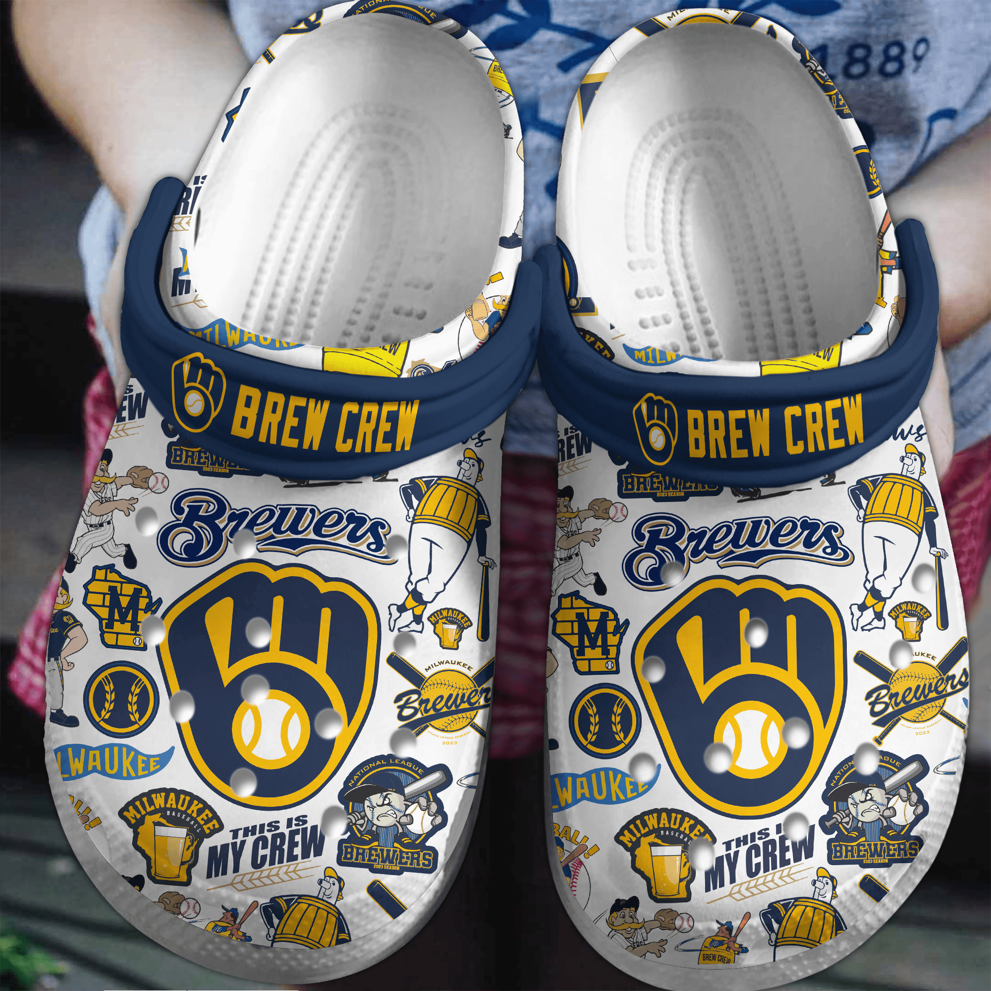 Milwaukee Brewers Logo Baseball MLB Cheer Mascot Blue Sander Crocss Classic Clogs Shoes Ver419