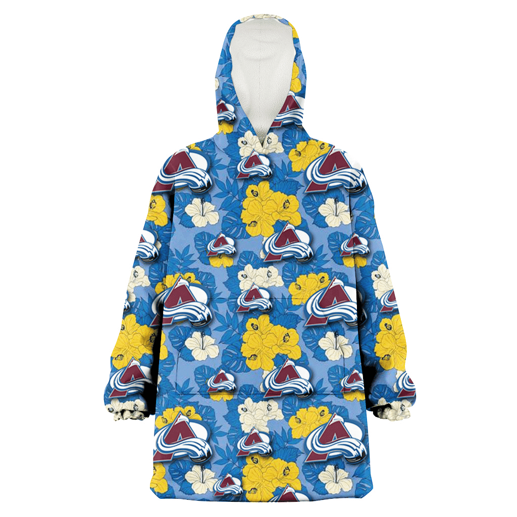 Colorado Avalanche Yellow White Hibiscus Powder Blue Background 3D Printed Hoodie Blanket Snug Hoodie