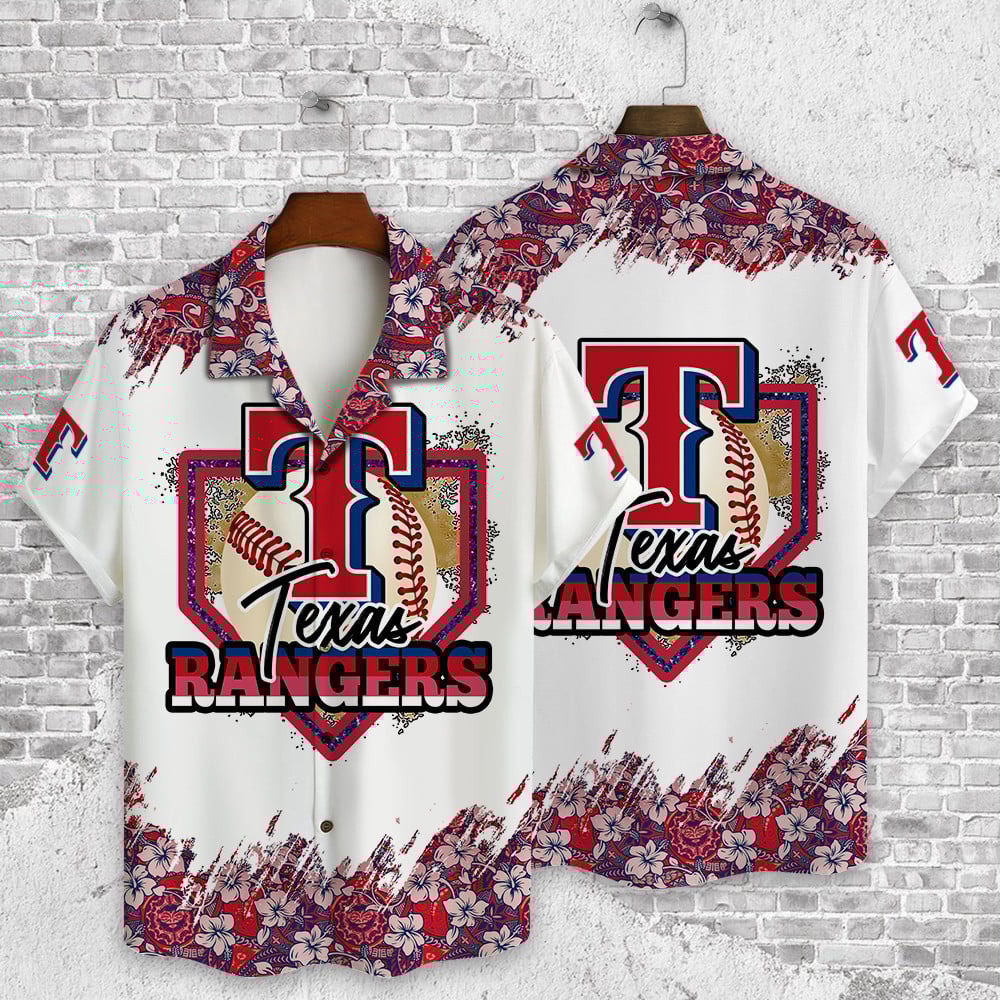 Texas Rangers Baseball Pattern Vintage Hawaiian Shirt