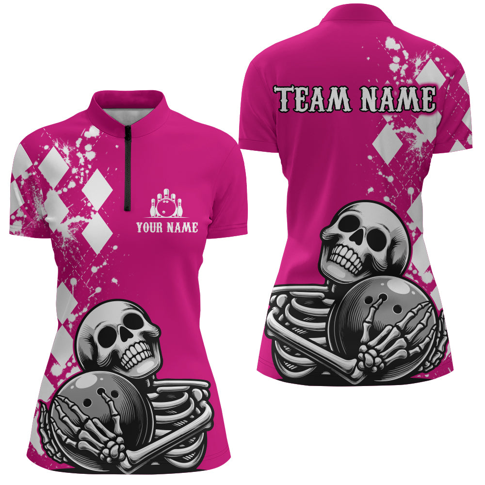 Peckshirt  Skull Bowling Shirt for Women Custom Bowling Jersey Bowling 1/4 Zip Shirt Bowling Team League QZT293 - Print In Your Way