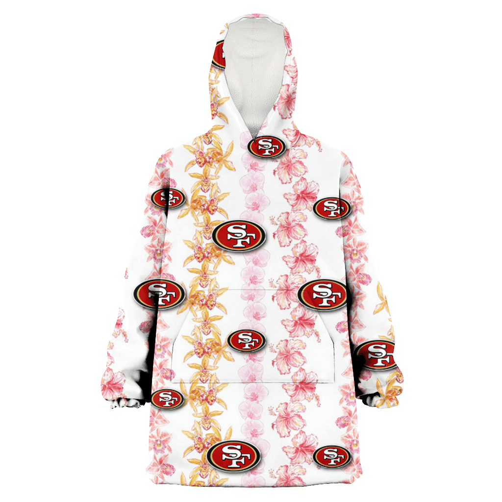 San Francisco 49ers Pink Hibiscus Yellow Pink Orchid White Background 3D Printed Hoodie Blanket Snug Hoodie