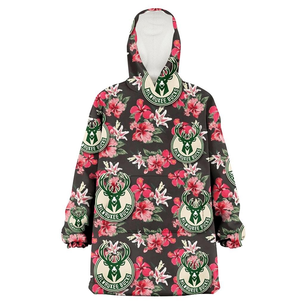 Milwaukee Bucks Pink Hibiscus Orchid Brown Background 3D Printed Hoodie Blanket Snug Hoodie