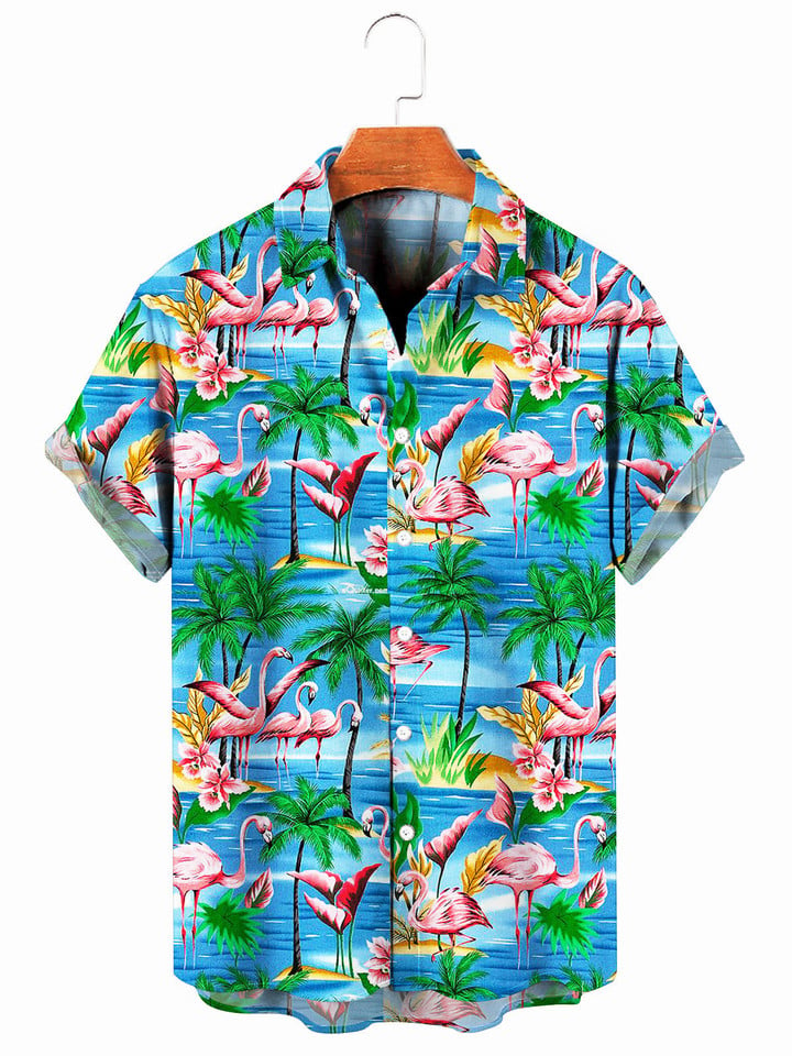 Flamingo Hawaiian Shirt, Beach Hawaii Shirt, Cool Button Down Hawaiian Shirt, Beach Party Shirt