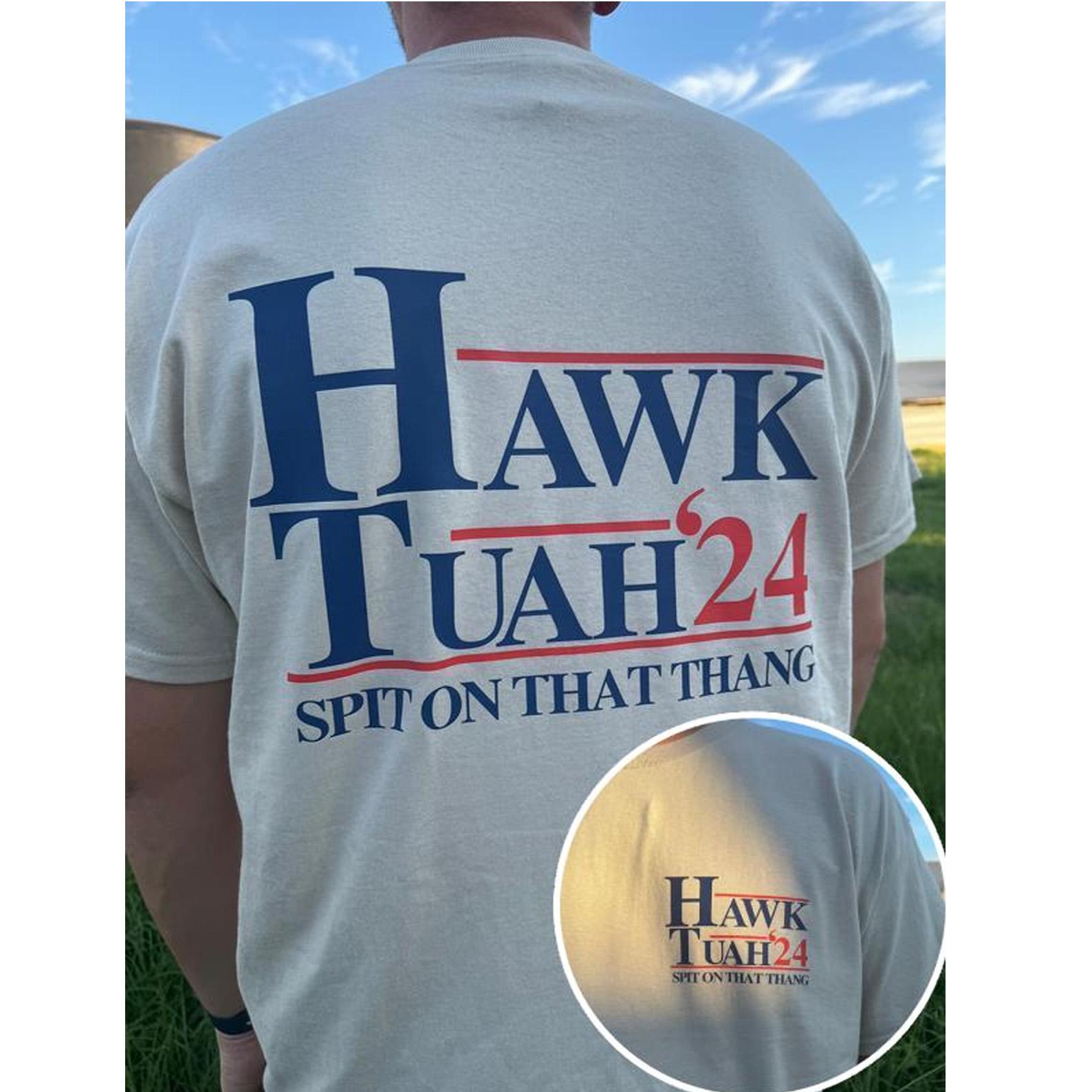 Hawk tuah spit on that thang sand tee – 2 Side T-Shirt, western shirt, cool t shirts, drinking shirt, viral beer shirt, drink shirt, dirty tshirt