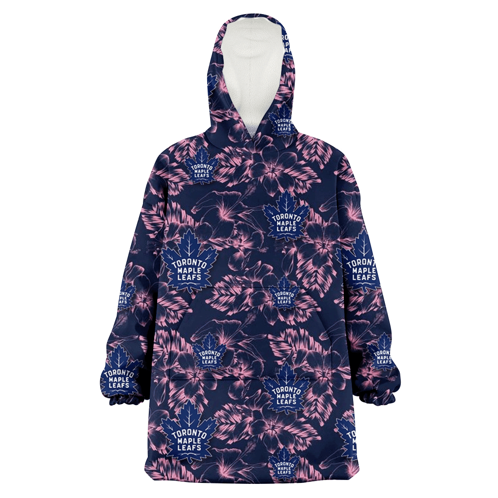 Toronto Maple Leafs Thistle Sketch Hibiscus Dark Slate Blue Background 3D Printed Hoodie Blanket Snug Hoodie