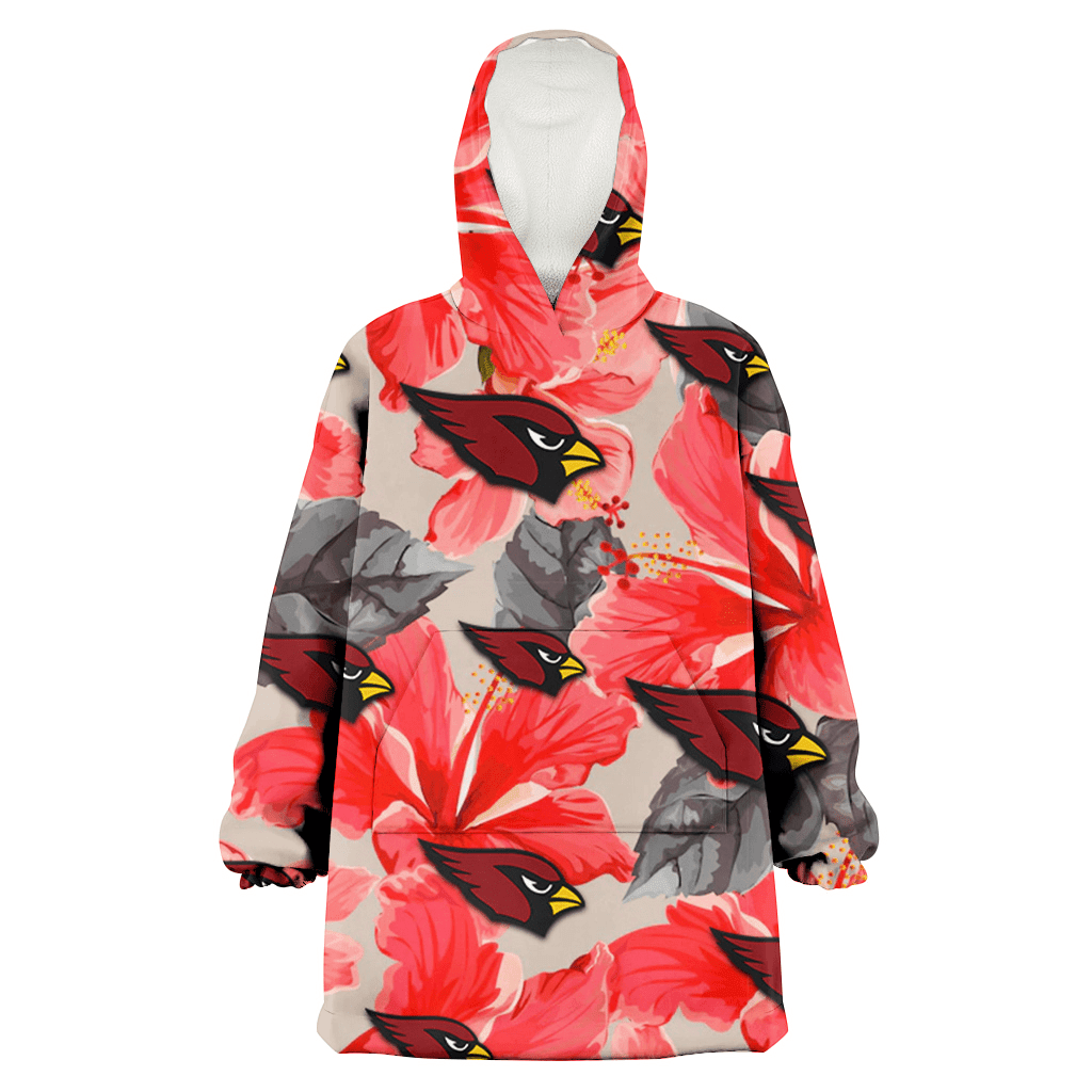 Arizona Cardinals Red Hibiscus Gray Leaf Beige Background 3D Printed Hoodie Blanket Snug Hoodie