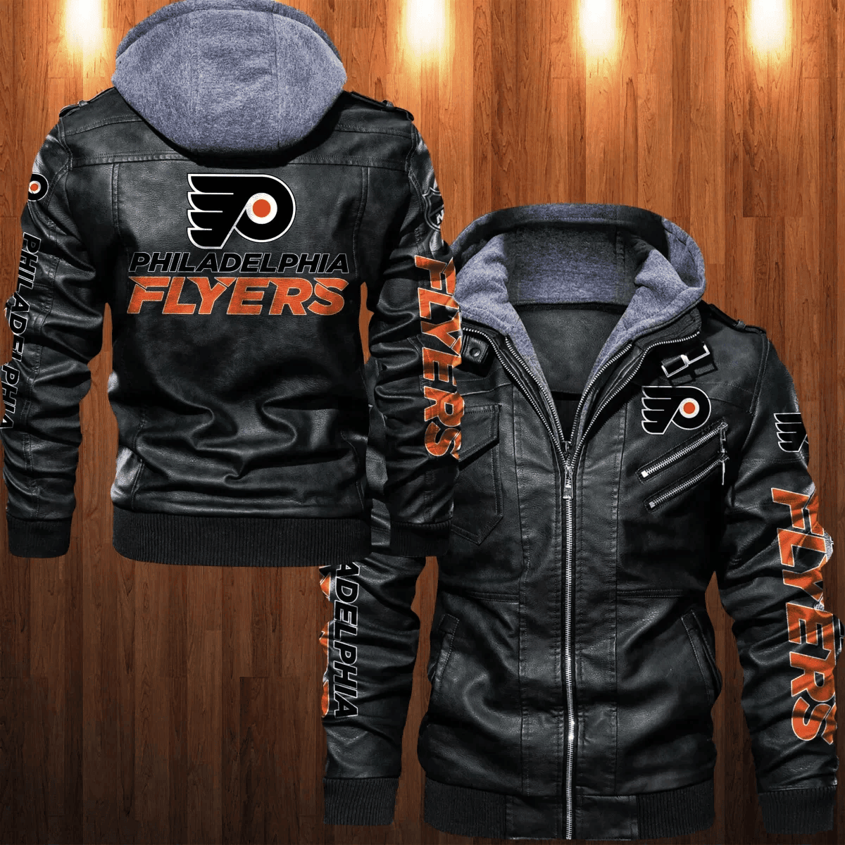 Philadelphia Flyers Zip Leather Jacket With Hood With Hood