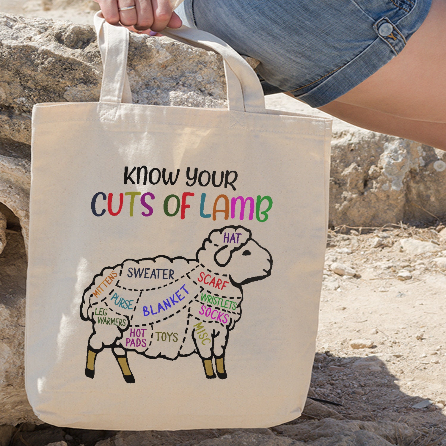 Color Sheep Tote Bag, Know Your Cuts Of Lamb Tote Bag, Gift For Sheep Lovers, Basic Tote Bag, Gift For Friends, Tote Bag, Eco-Friendly Tote