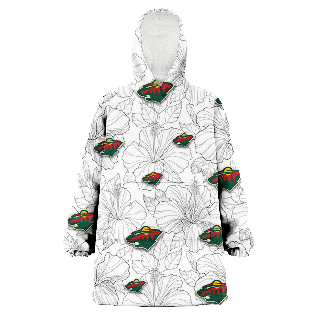 Minnesota Wild Sketch Hibiscus White Background 3D Printed Hoodie Blanket Snug Hoodie