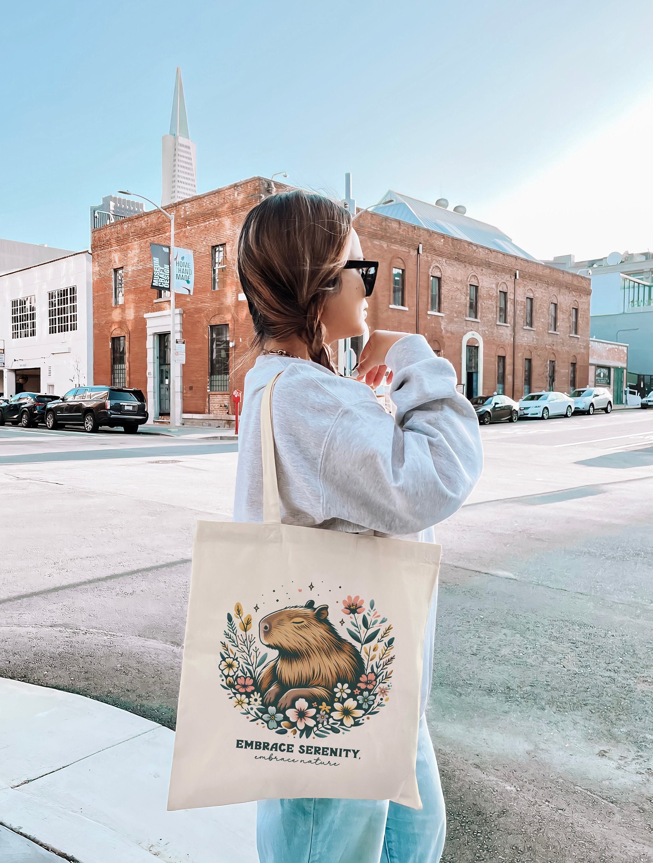 Capybara Tote Bag Aesthetic Tote Bag Capybara Gift Wildflower Tote Bag Cottagecore Bag Cottagecore Tote Bag Animal Tote Bag Cool Tote Bag