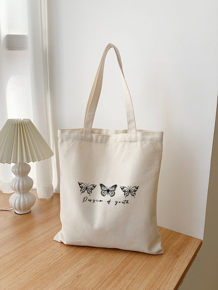 Butterfly  Letter Graphic Shopper Bag, Best Tote Bags Ideas, Cute Tote Bags Ideas, Tote Bag Design Ideas, Girls Tote Bag, Best Canvas Tote Bags Ideas