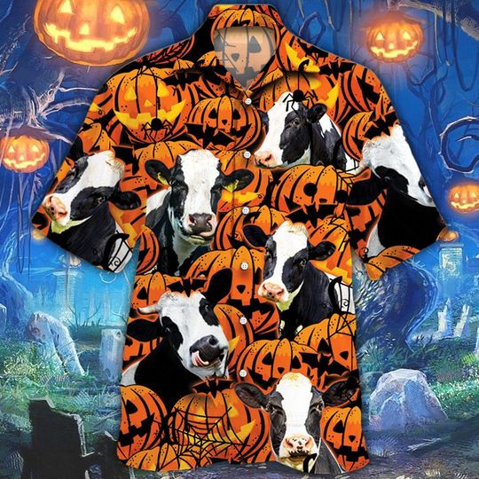 Happy Halloween Holstein Pumpkin Hawaiian Shirt