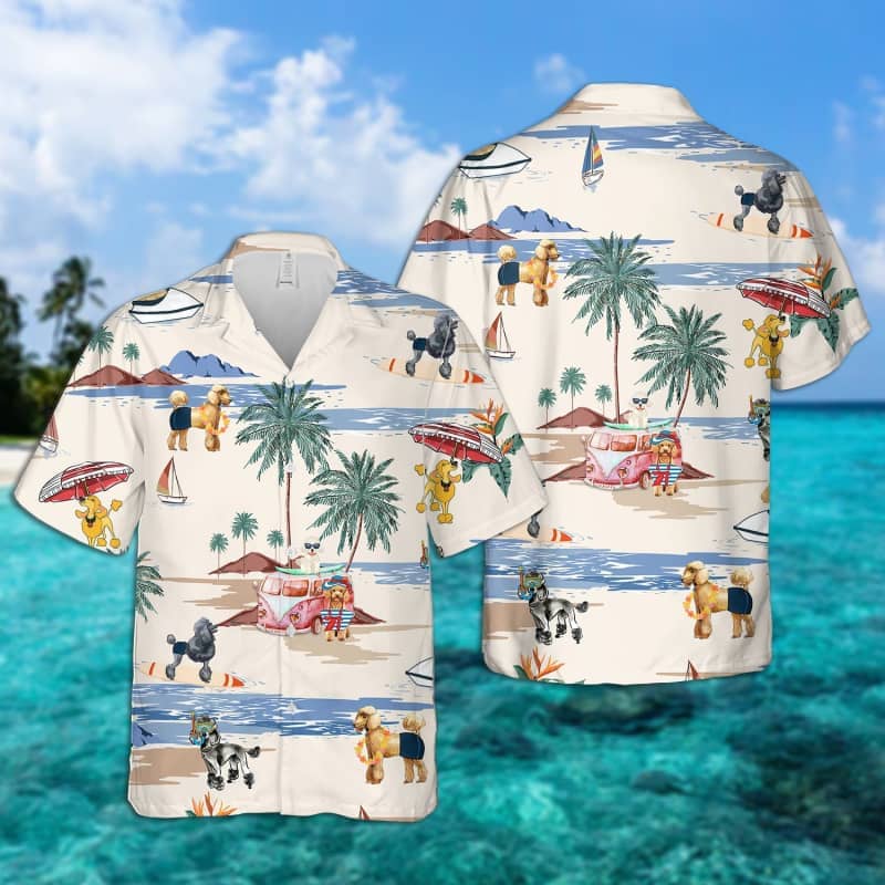 Poodle Summer Beach Hawaiian Shirt, Dog Beach Short Sleeve Hawaiian Shirt