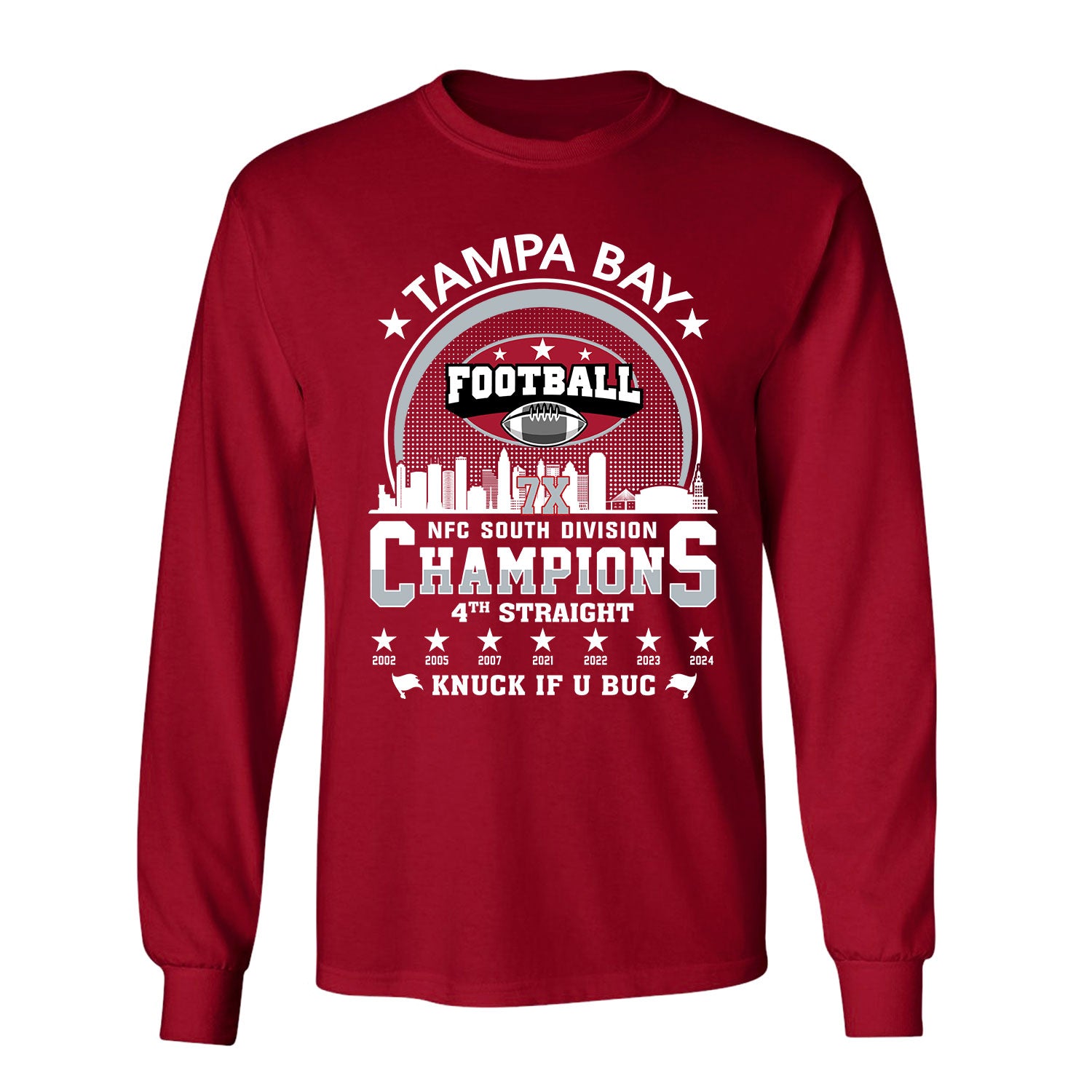 Tampa Bay Football 2024 Nfc South Division Champions Skyline Long Sleeve Shirt, 2024 Nfc South Champs Long Sleeve Shirts For Tampa Bay Football Fans