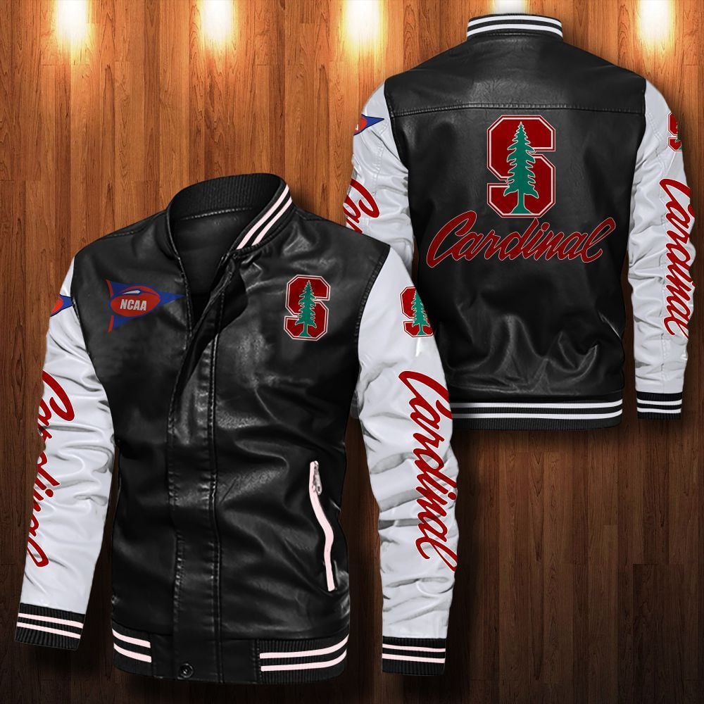 Stanford Cardinal Leather Varsity Jacket Bomber Coat