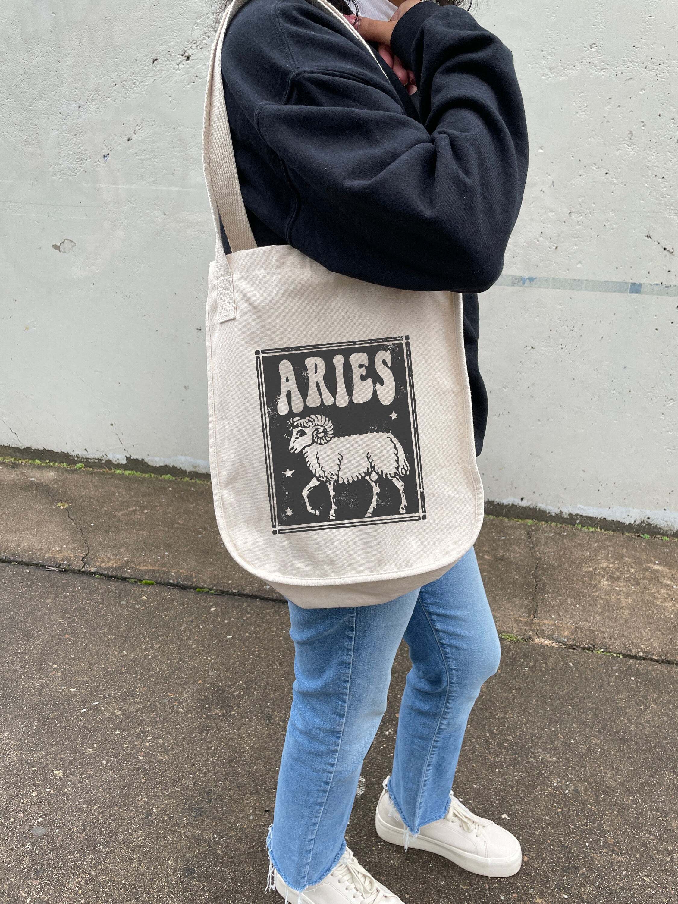 Aries Aesthetic Tote Bag Trendy Tote Bag Zodiac Gift Aries Birthday Gift Astrology Clothing Indie Clothes Cute Organic Cotton Market Bag