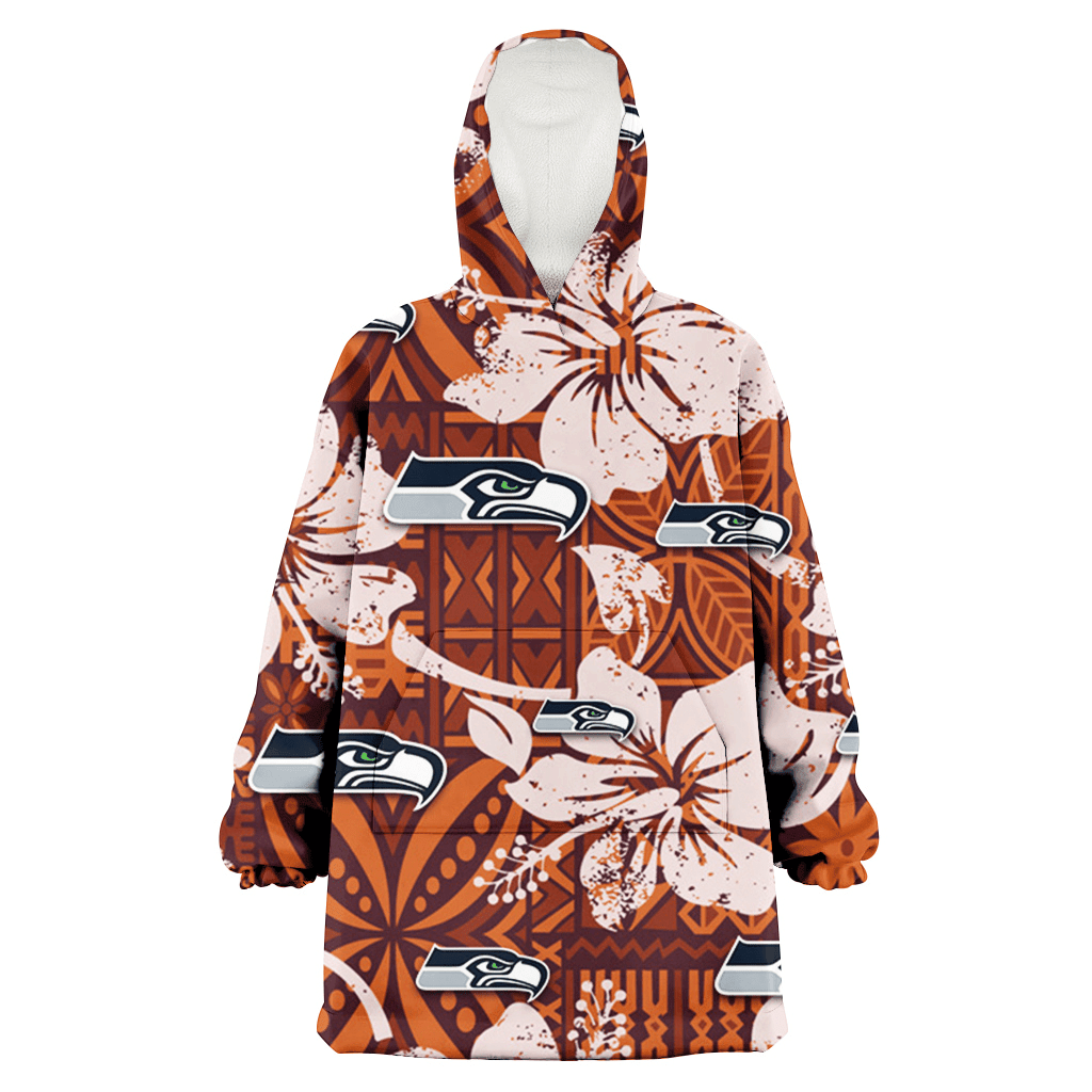 Seattle Seahawks Bisque Hibiscus Brown Pattern 3D Printed Hoodie Blanket Snug Hoodie