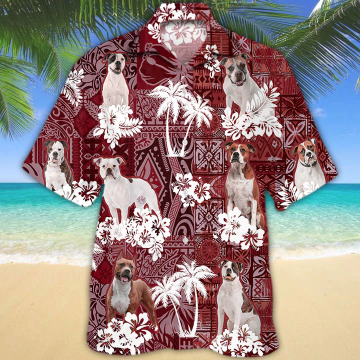 American Bulldog Hawaiian Shirt, Tropical Shirts, Gift For Him, Funny Hawaiian Shirts