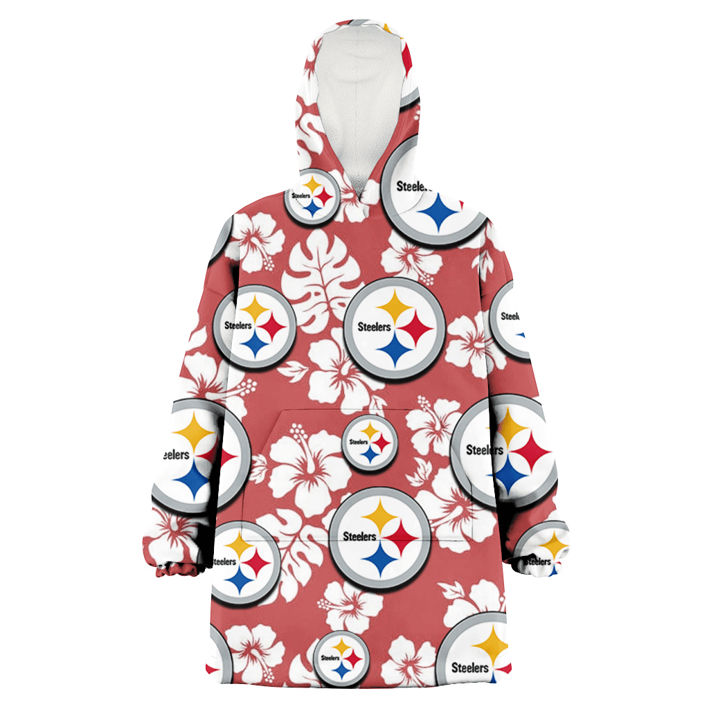 Pittsburgh Steelers White Hibiscus Indian Red Background 3D Printed Hoodie Blanket Snug Hoodie