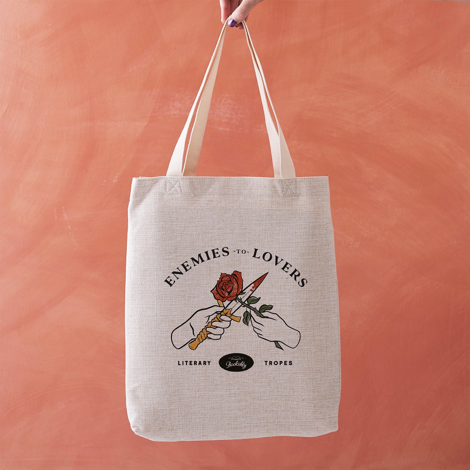 Enemies to Lovers Literary Trope Tote Bag – Book Lover Gifts – Literary Merch – Book Bag