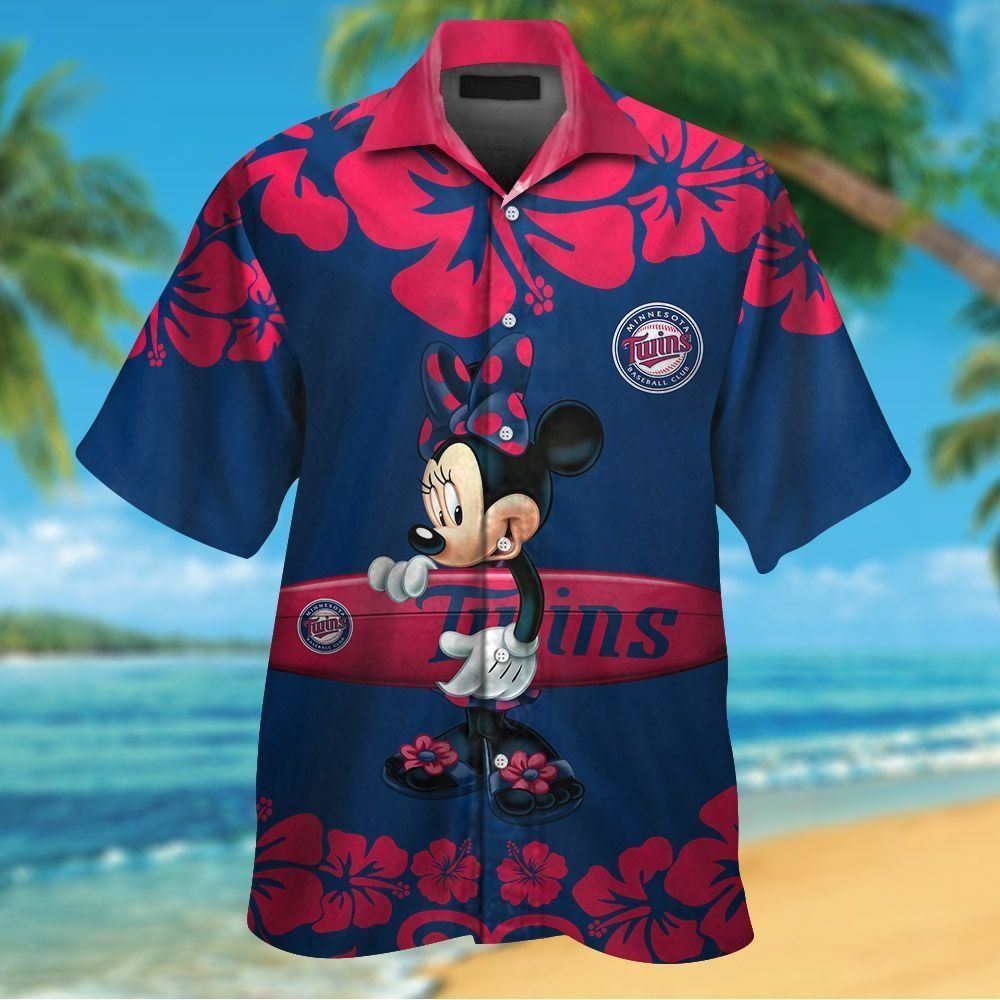 Minnesota Twins Minnie Mouse Short Sleeve Button Up Tropical Hawaiian Shirt