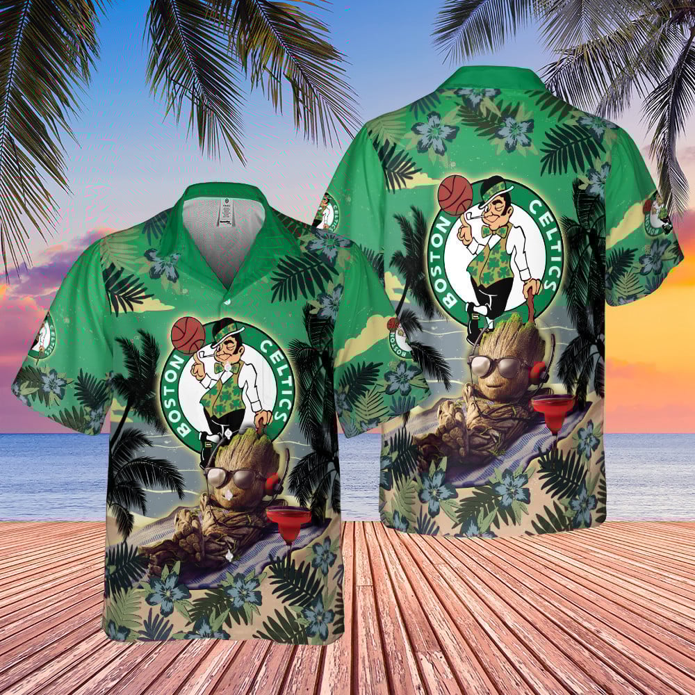 Boston Celtics Summer With Baby Groot Basketball Association 2023 Aop Hawaiian Shirt Shsf