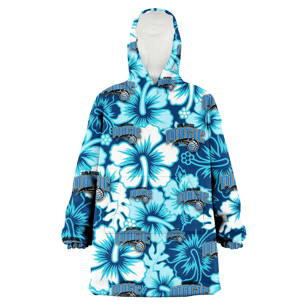 Orlando Magic White Blue Hibiscus Blue Background 3D Printed Hoodie Blanket Snug Hoodie