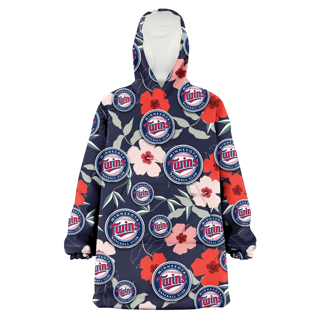 Minnesota Twins Red Pink White Hibiscus Black Background 3D Printed Hoodie Blanket Snug Hoodie