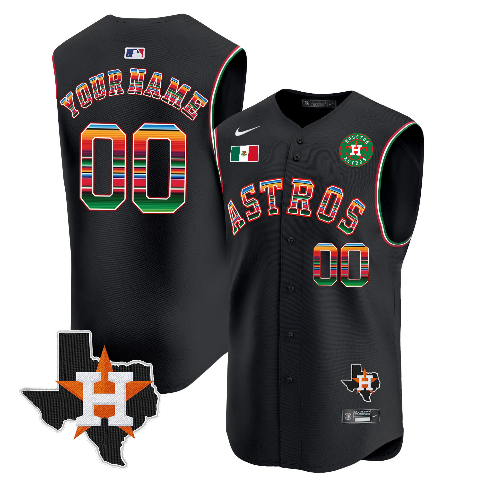 Astros Mexico Texas Patch Vapor Premier Sleeveless Custom Jersey – All Stitched