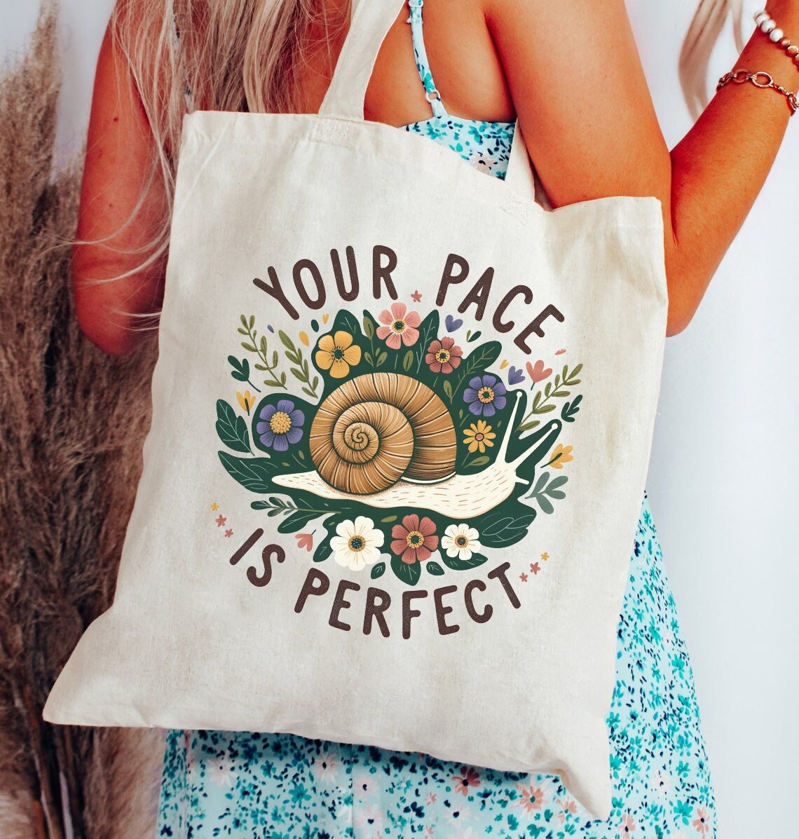 Snail Tote Bag Aesthetic Tote Bag Wildflower Tote Bag Gardening Bag Cottagecore Tote Bag Mental Health Snail Christmas Gifts Cool Tote Bag