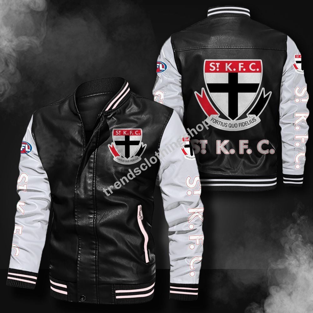 St Kilda Football Club Leather Varsity Jacket Bomber Coat