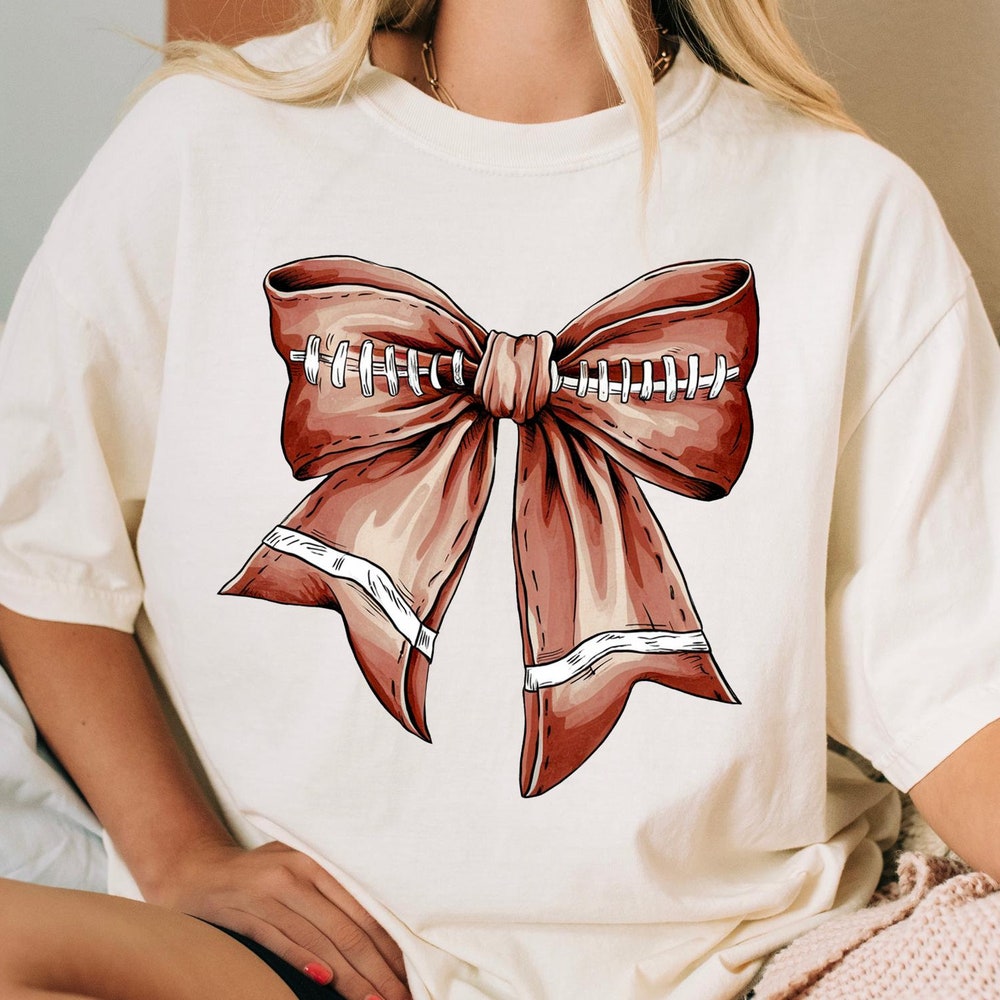 Comfort Colors® Football Shirt, Football Mom Shirt, Football With Coquette Bow T-Shirts For Women, Fall Shirt, Football Season Your Style, Your Statement