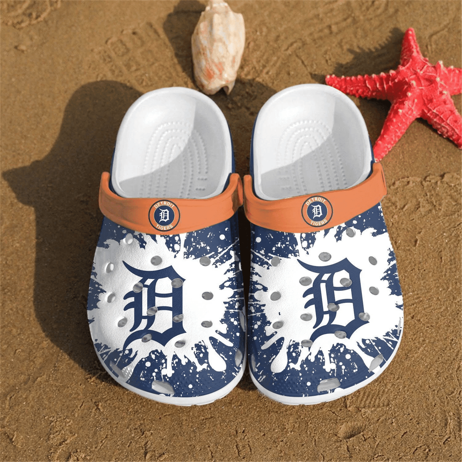 Detroit Tigers MLB Team Logo Blue And White Painting Crocss Classic Clogs Shoes Ver698