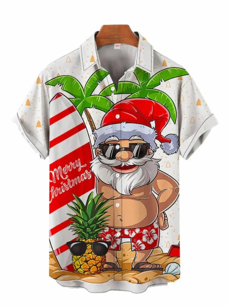 Summer Sunbathing Santa Caus Printing Men’S Shirt, Hawaiian Shirt For Men