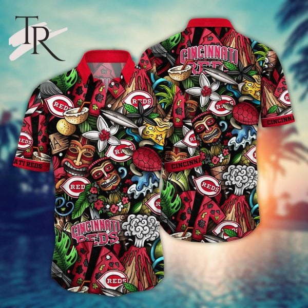 Cincinnati Reds Mlb Team Logo And Name Tribal Pattern 3D Hawaiian Shirt