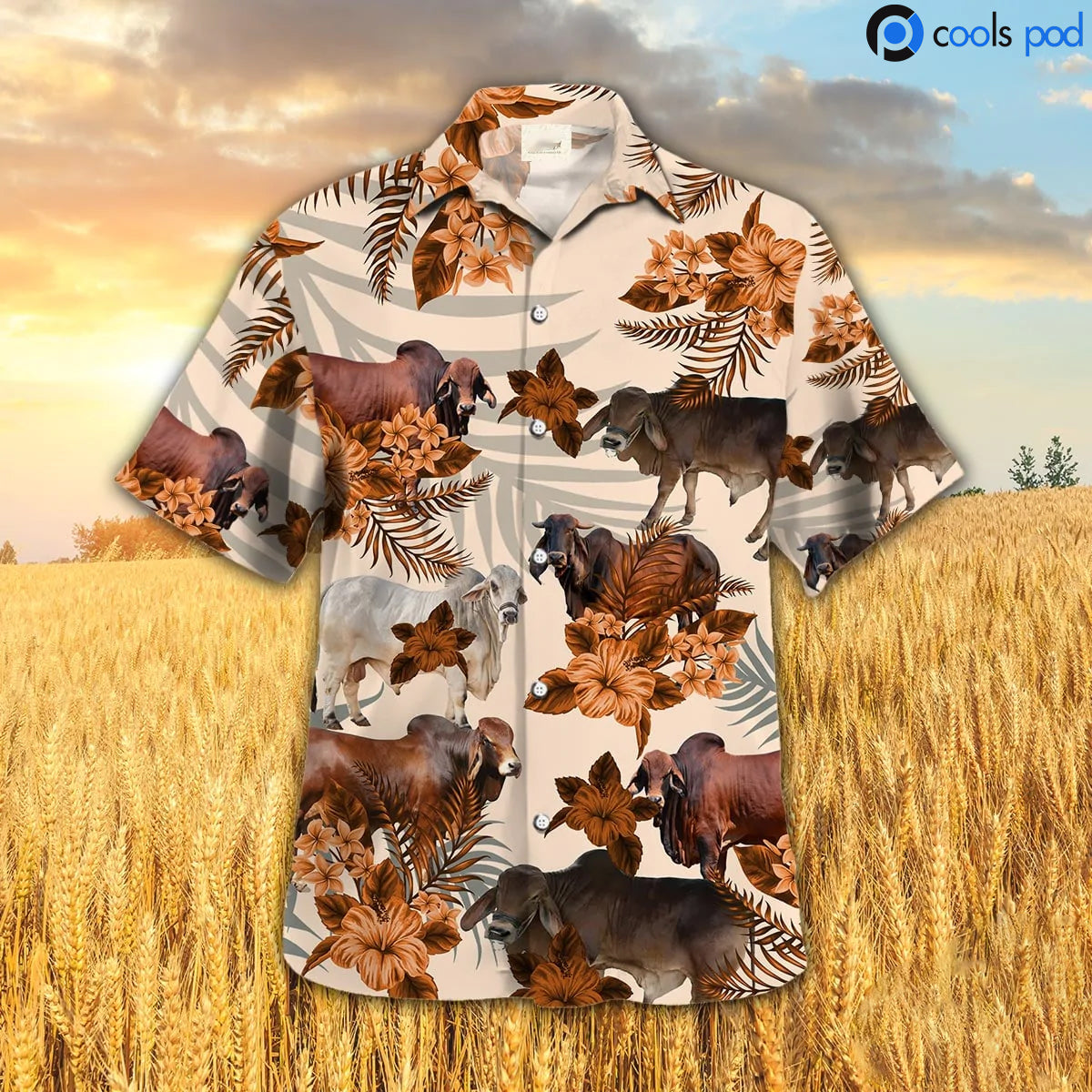 Brahman Hibiscus Hawaiian Shirt, Orange Cow Hawaii Aloha Shirt, Farm Hawaiian Shirt For Animal Lovers