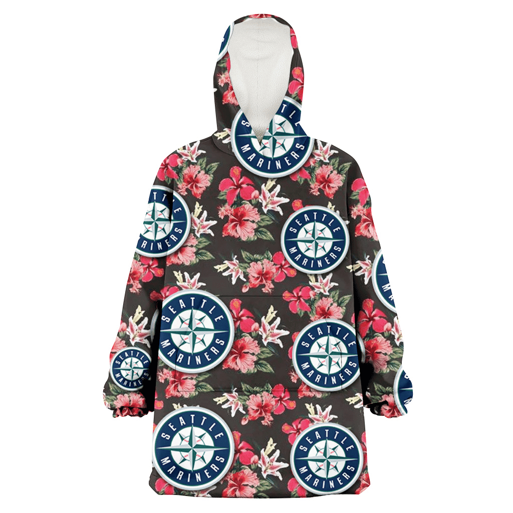 Seattle Mariners Pink Hibiscus Orchid Brown Background 3D Printed Hoodie Blanket Snug Hoodie